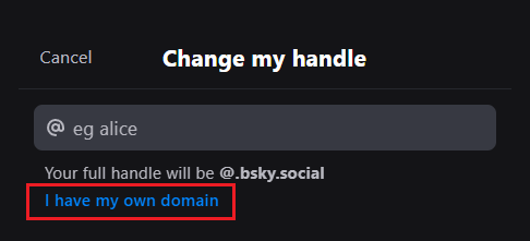 「I have my own domain」を押下